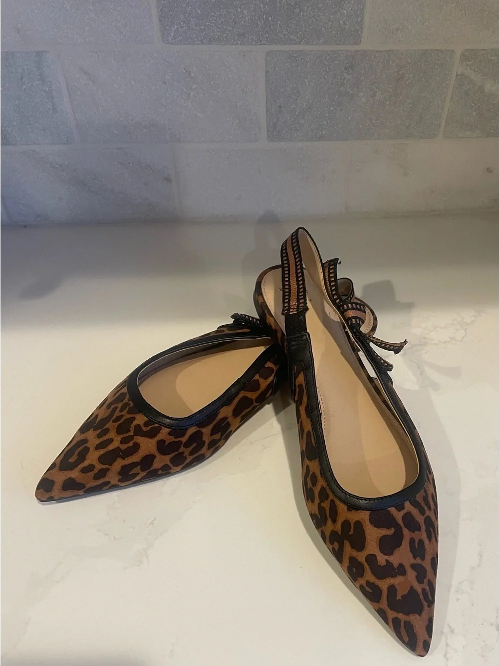 a new day Leopard Print Pointed Slingback Flats in Brown and Black